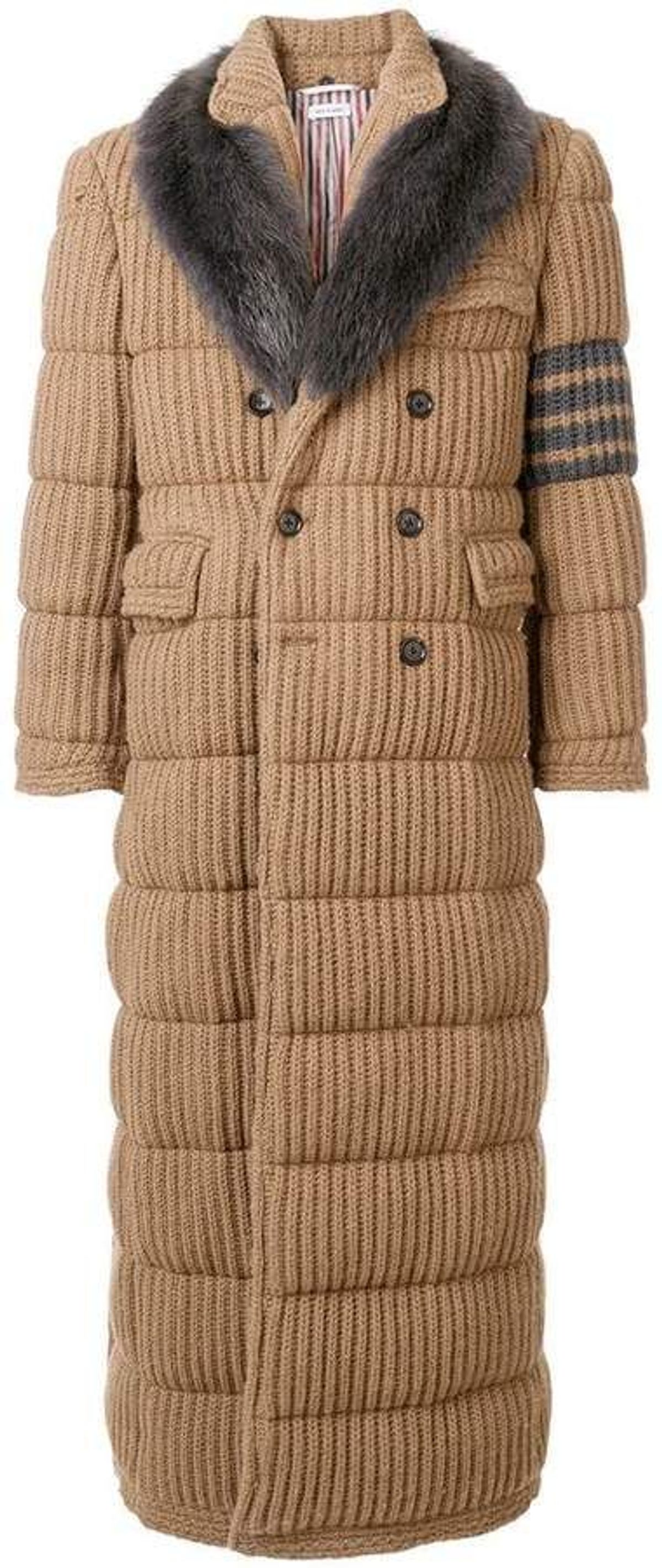Thom Browne 4-Bar Fur Collar Camel Chesterfield