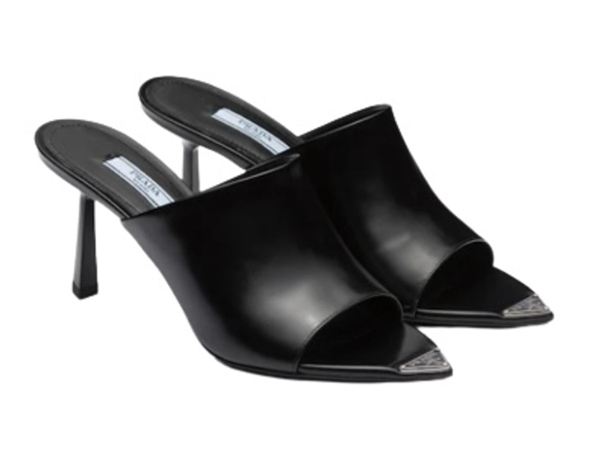 Prada Brushed Leather High-Heel Slides