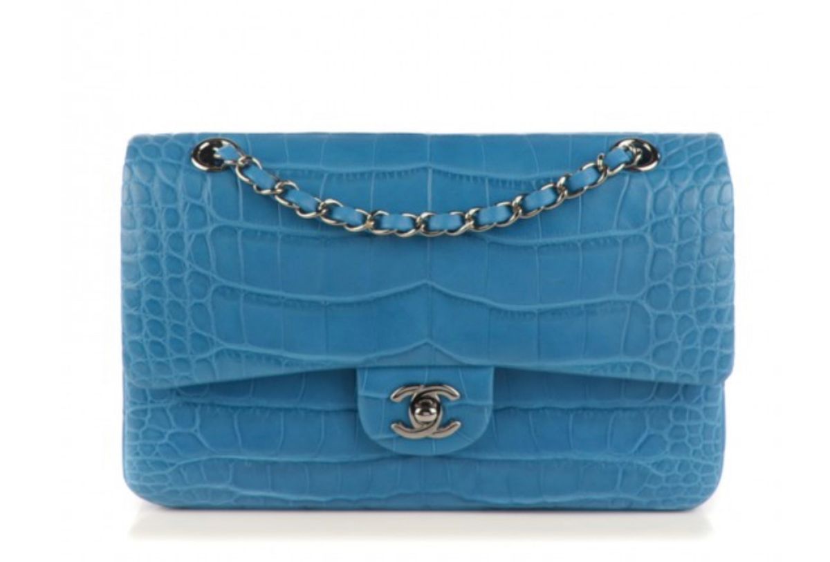 Chanel Alligator Medium Double Flap Blue Bag