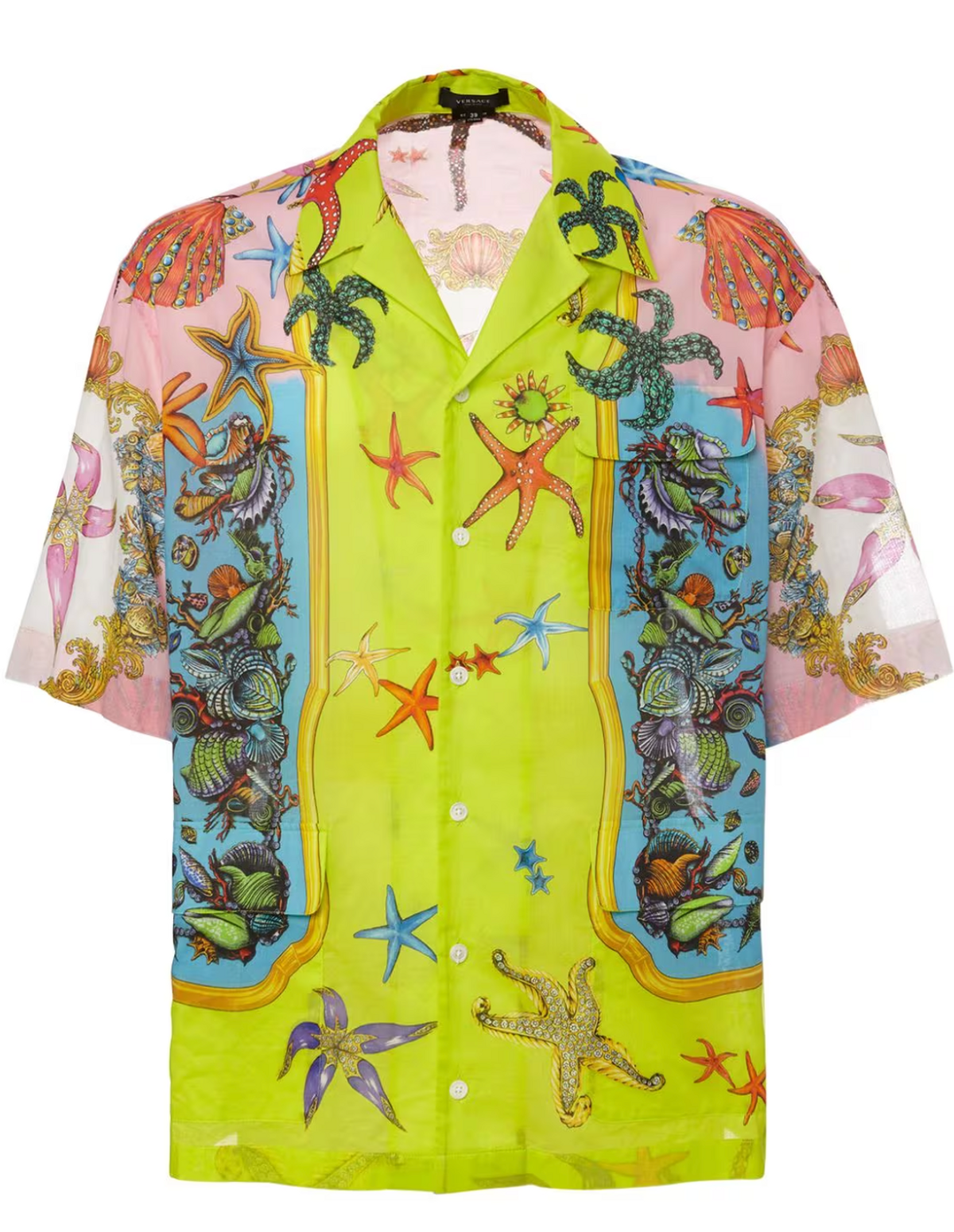 Versace Tresor De La Mer Short Sleeve Button-up Shirt In Multicolour
