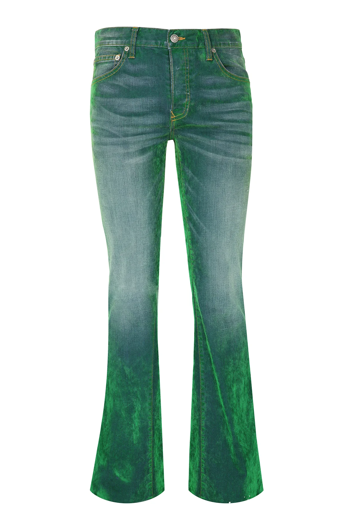 Cout De La Liberte Di Niro Green Stretch Suede Denim Flare Jeans