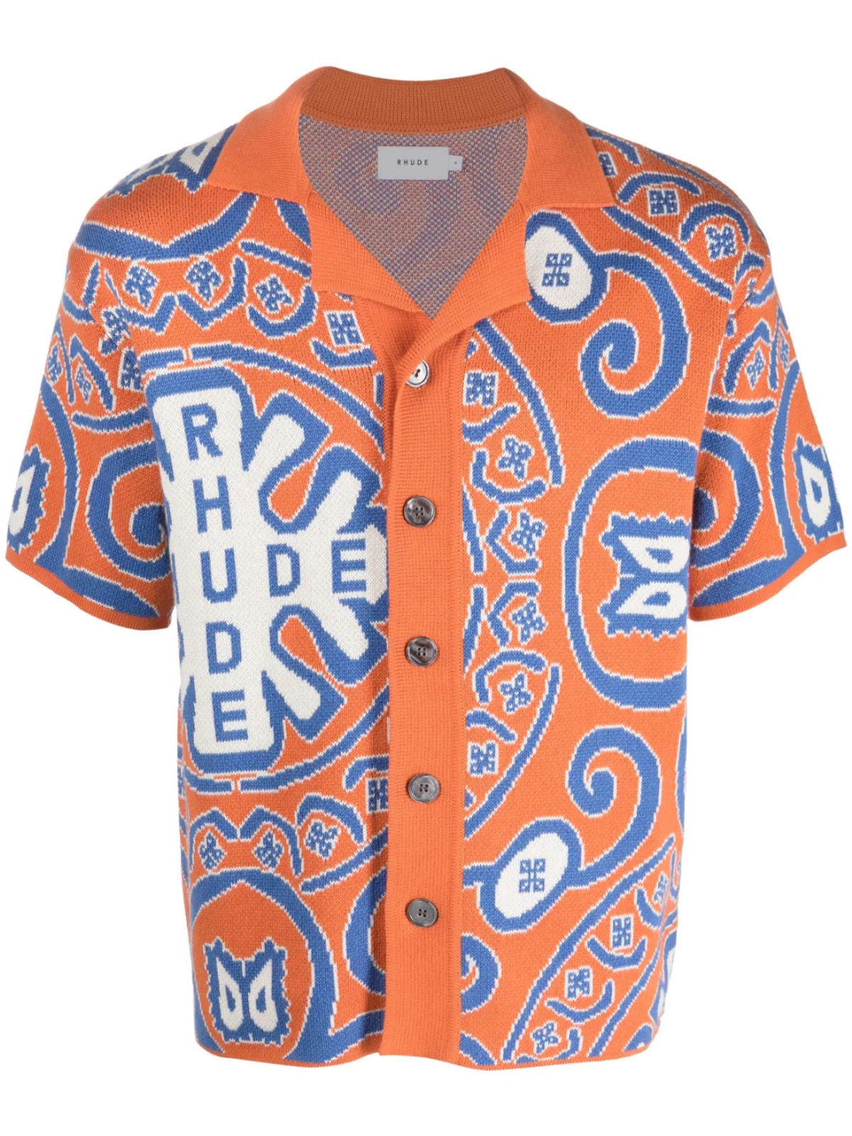 Rhude Orange And Blue Mosaic Knit Polo