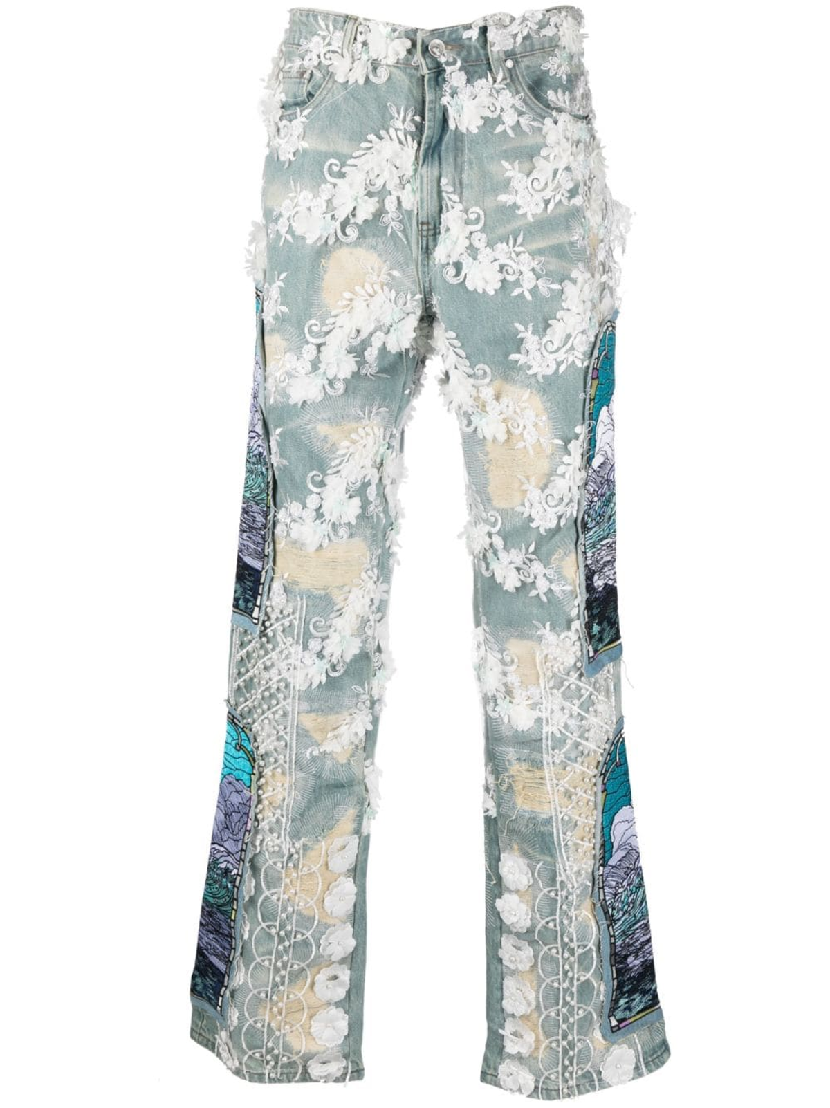 Who Decides War Blue And White Lace Wave Stained Glass Jeans