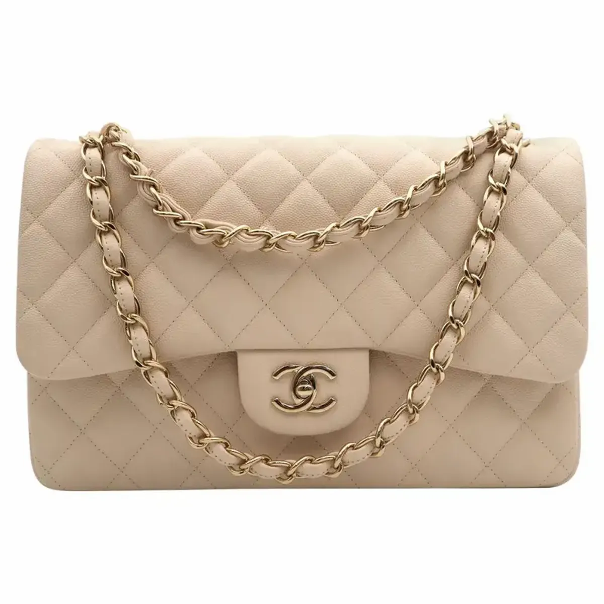 Chanel Classic Beige Quilted Calfskin Large Double Flap Bag