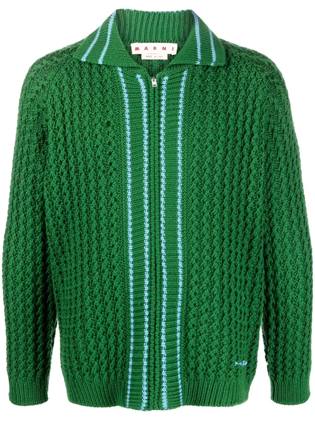 Marni Green Ribbed-Trim Knitted Cardigan