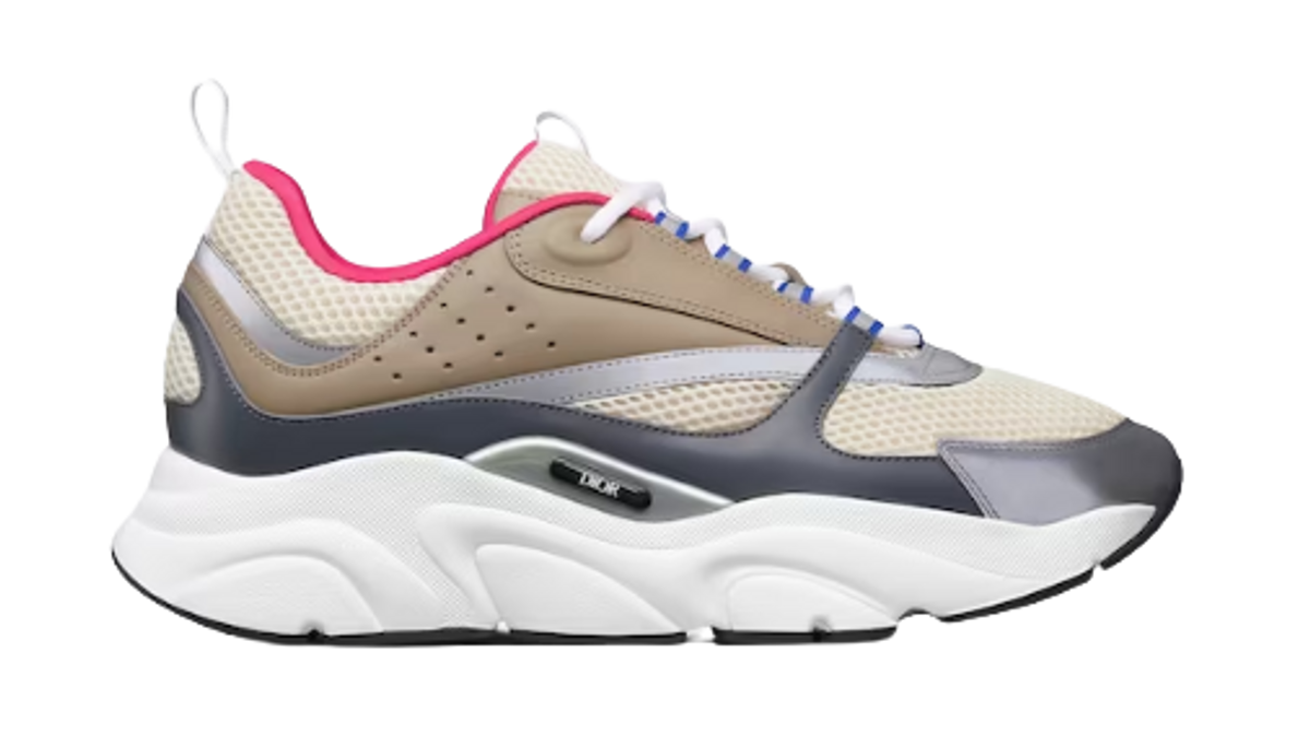 Dior Beige Technical Mesh Deep Gray Brown Smooth Calfskin Sneakers