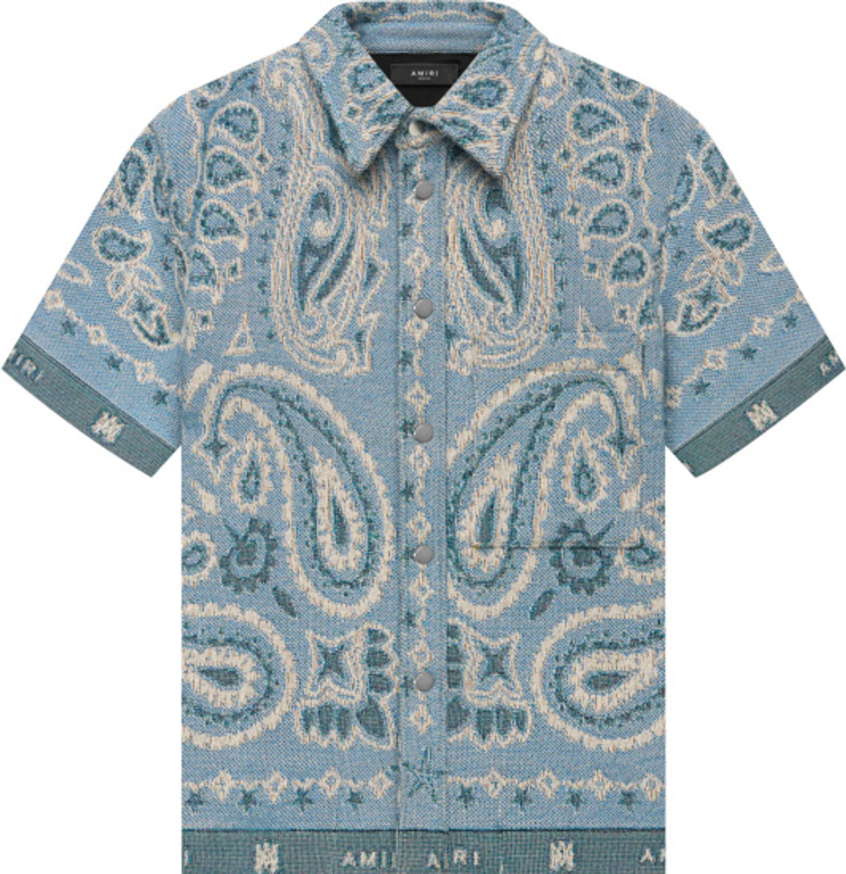 Amiri Blue Logo Bandana Tapestry Short Sleeve Shirt