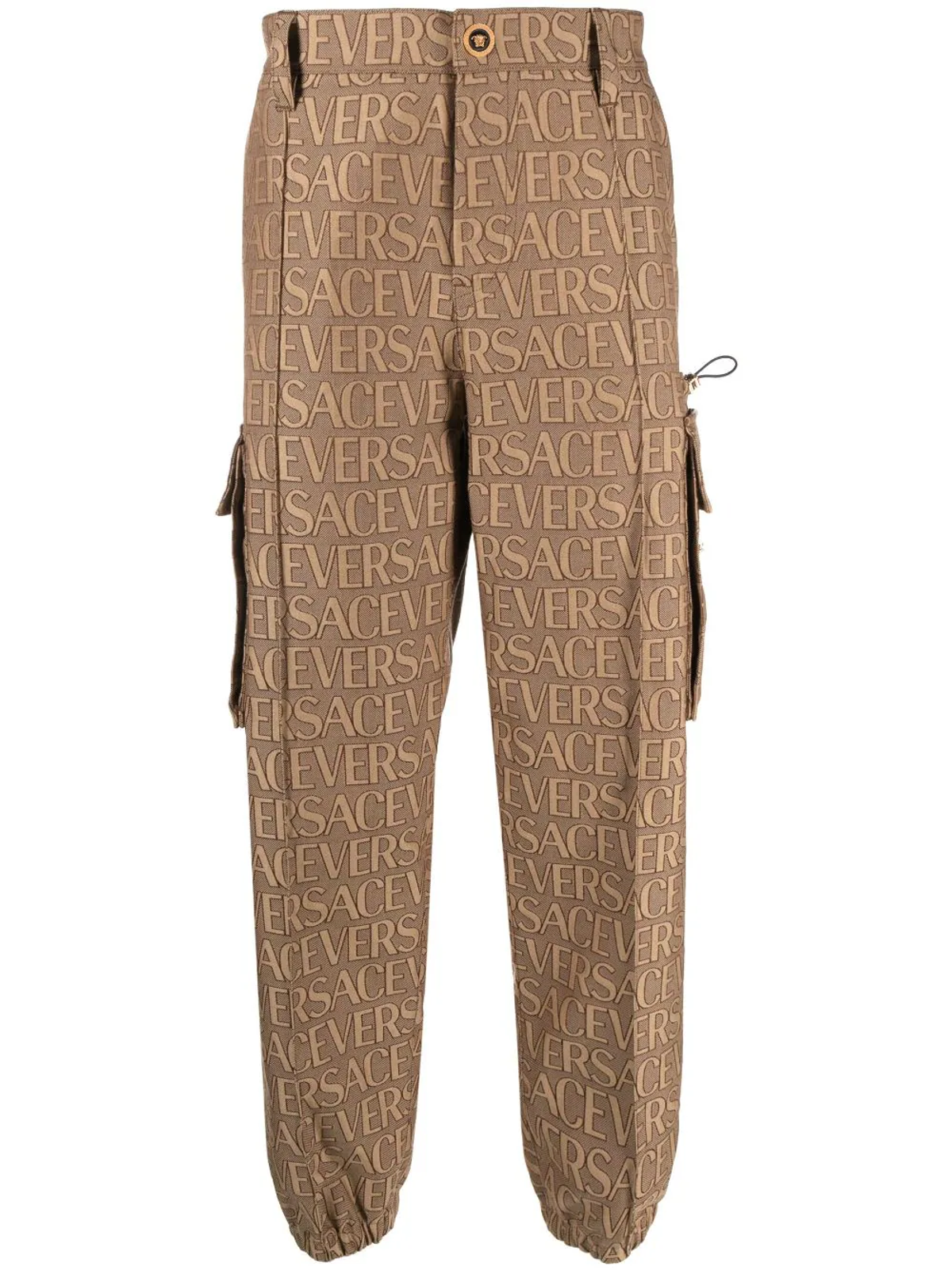 Versace Brown Allover Logo-Print Cargo Trousers