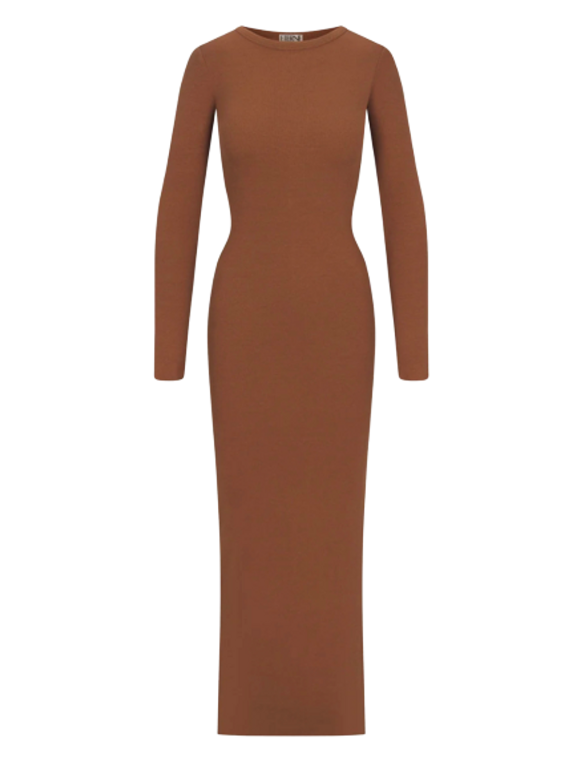 ÉTERNE Long Sleeve Crewneck Maxi Earth Dress