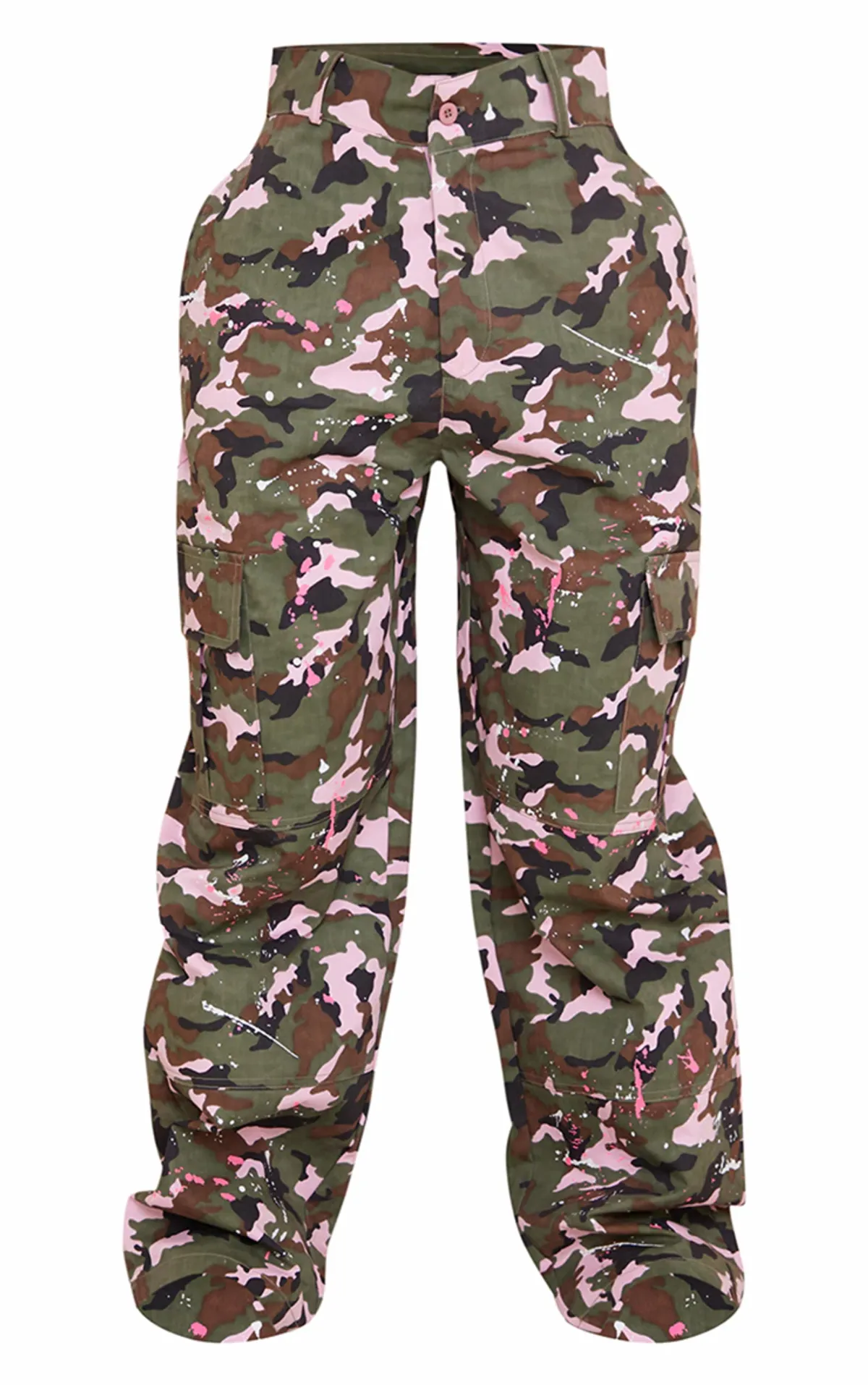 Pretty Little Thing Petite Pink Paint Splatter Cargo Pant
