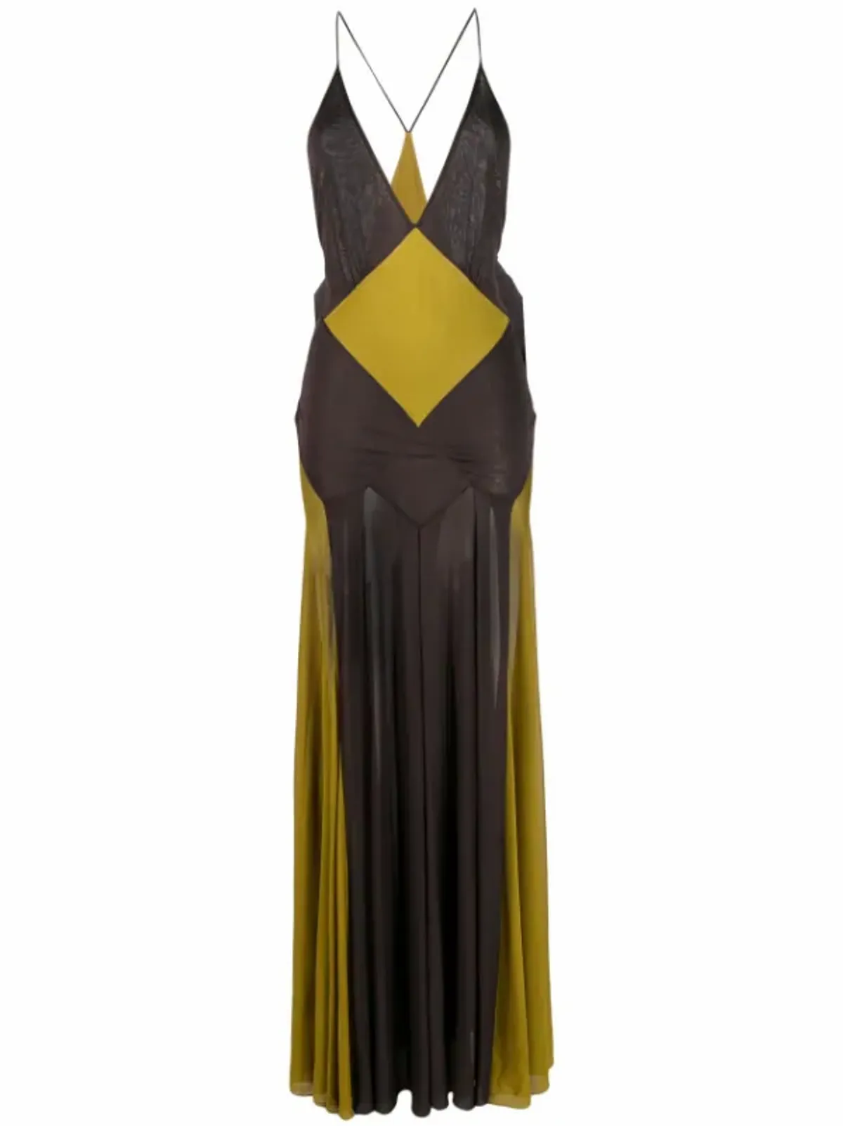 Saint Laurent Semi-Sheer V-Neck Gown Dress