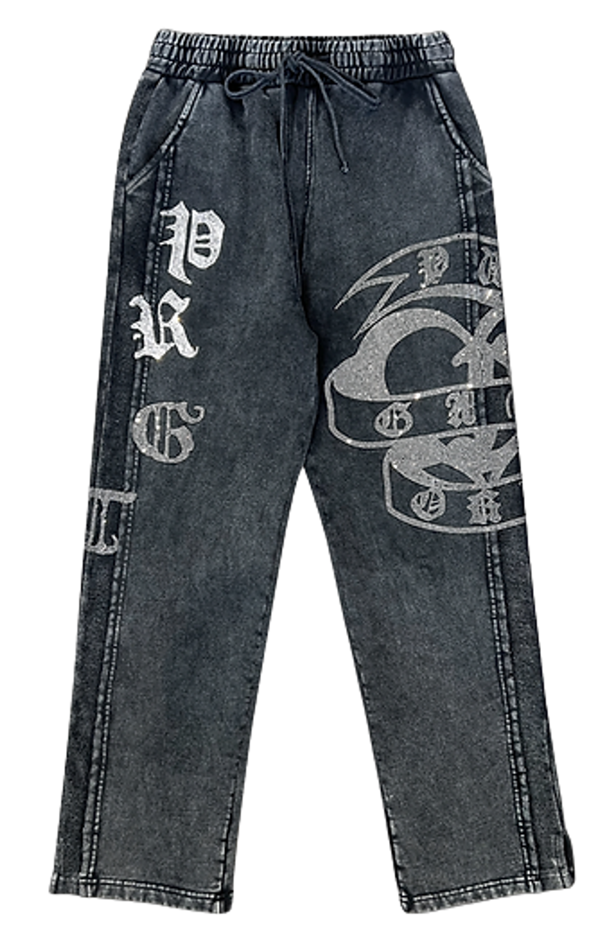Purgatory LA Desire Rhinestone Washed Black Track Pants