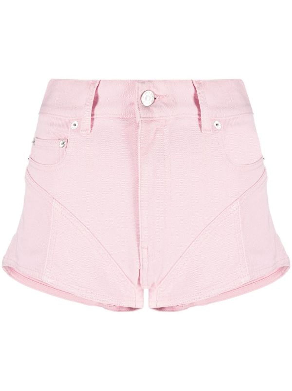 Mugler Contrast-Panels Pink Denim Shorts