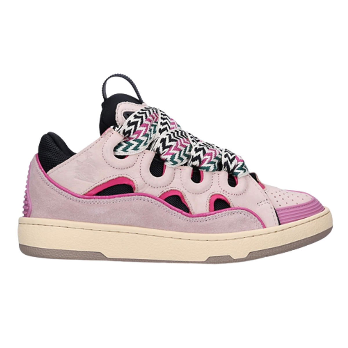 Lanvin Buttoned Curb Leather Mesh Low-Top Trainers