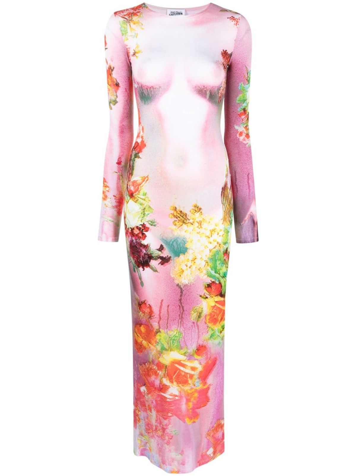 Jean Paul Gaultier The Pink Body Floral-print Stretch-jersey Maxi Dress In Pink Yellow