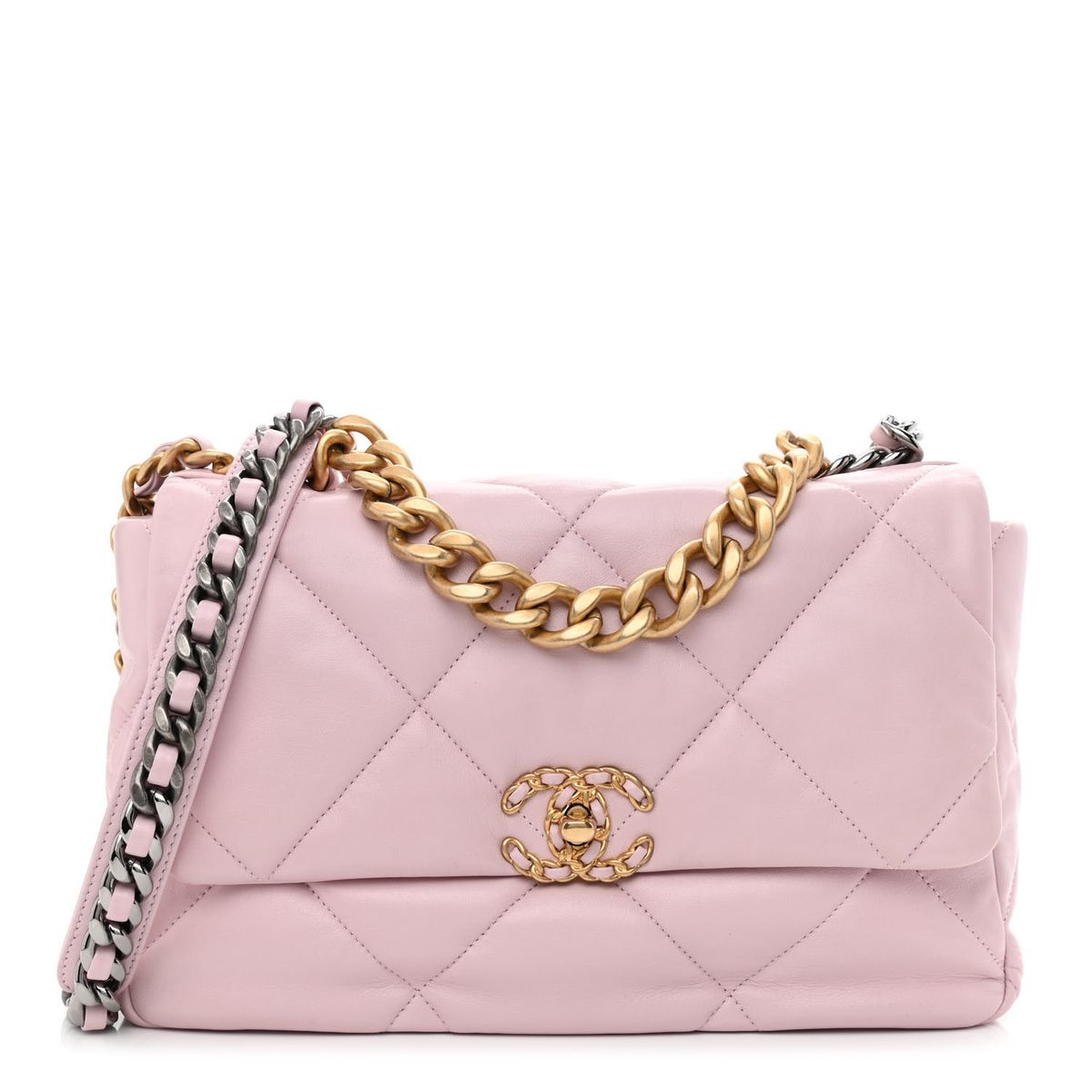 Chanel Lambskin Quilted Large Chanel 19 Flap Light Pink