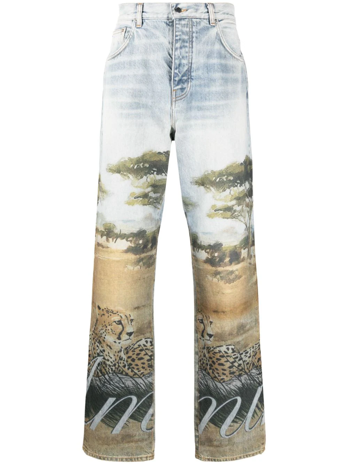 Amiri Blue Graphic-Print Cotton Jeans