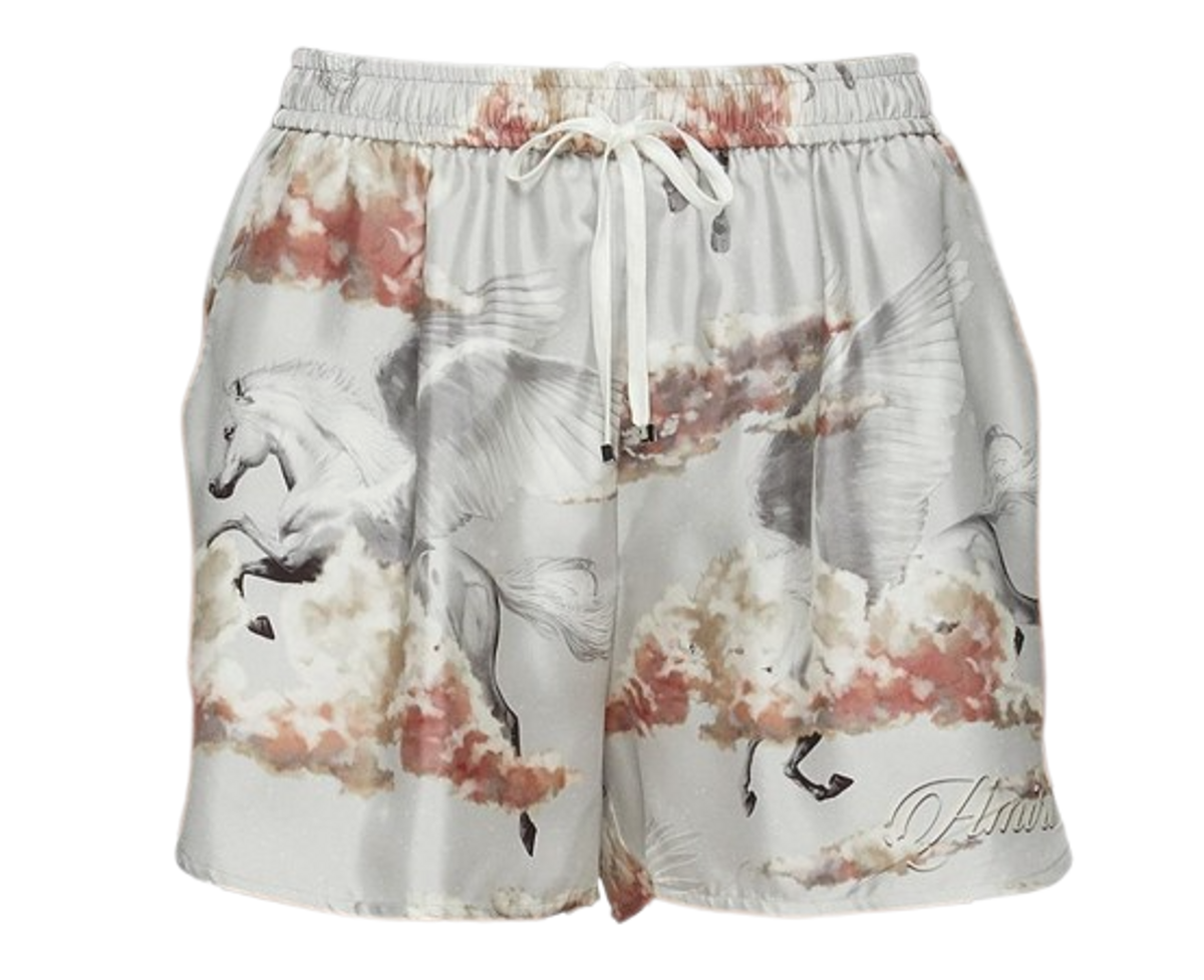 Amiri Pegasus Print Silk Drawstring Shorts
