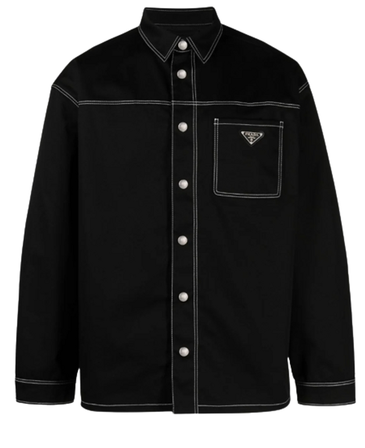 Prada Contrast Stitching Black Denim Shirt