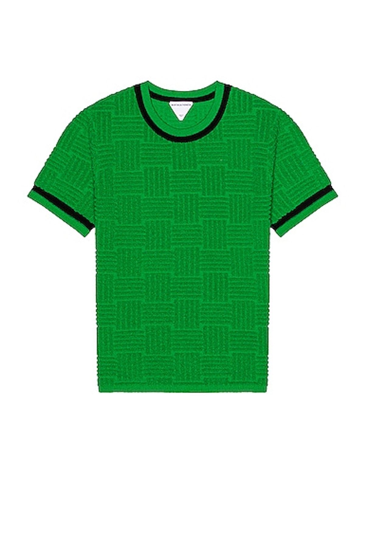 Bottega Veneta Green Intrecciato Textured Contrast-Trim T-shirt