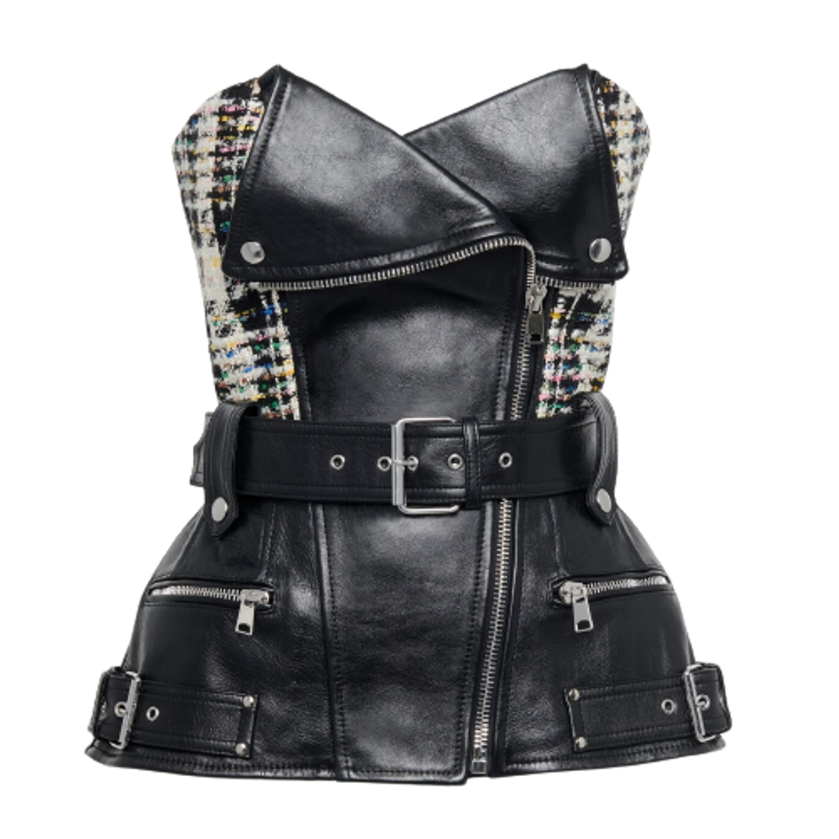 Alexander McQueen Black Hybrid Biker Bustier Top