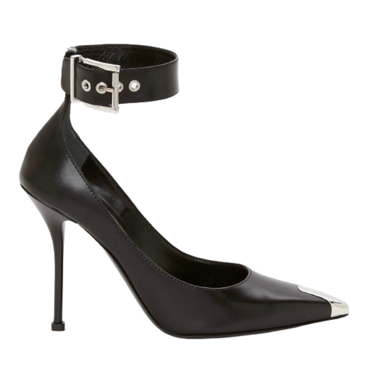 Alexander McQueen Black Buckled Embellished Leather Pumps