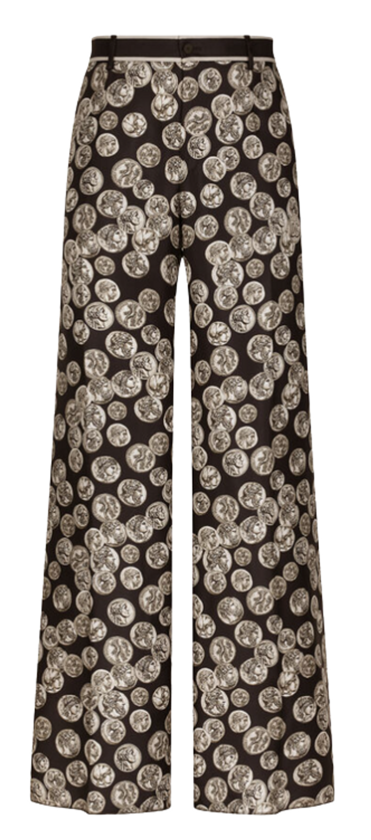Dolce & Gabbana Black Coin Print Wide Leg Silk Pants