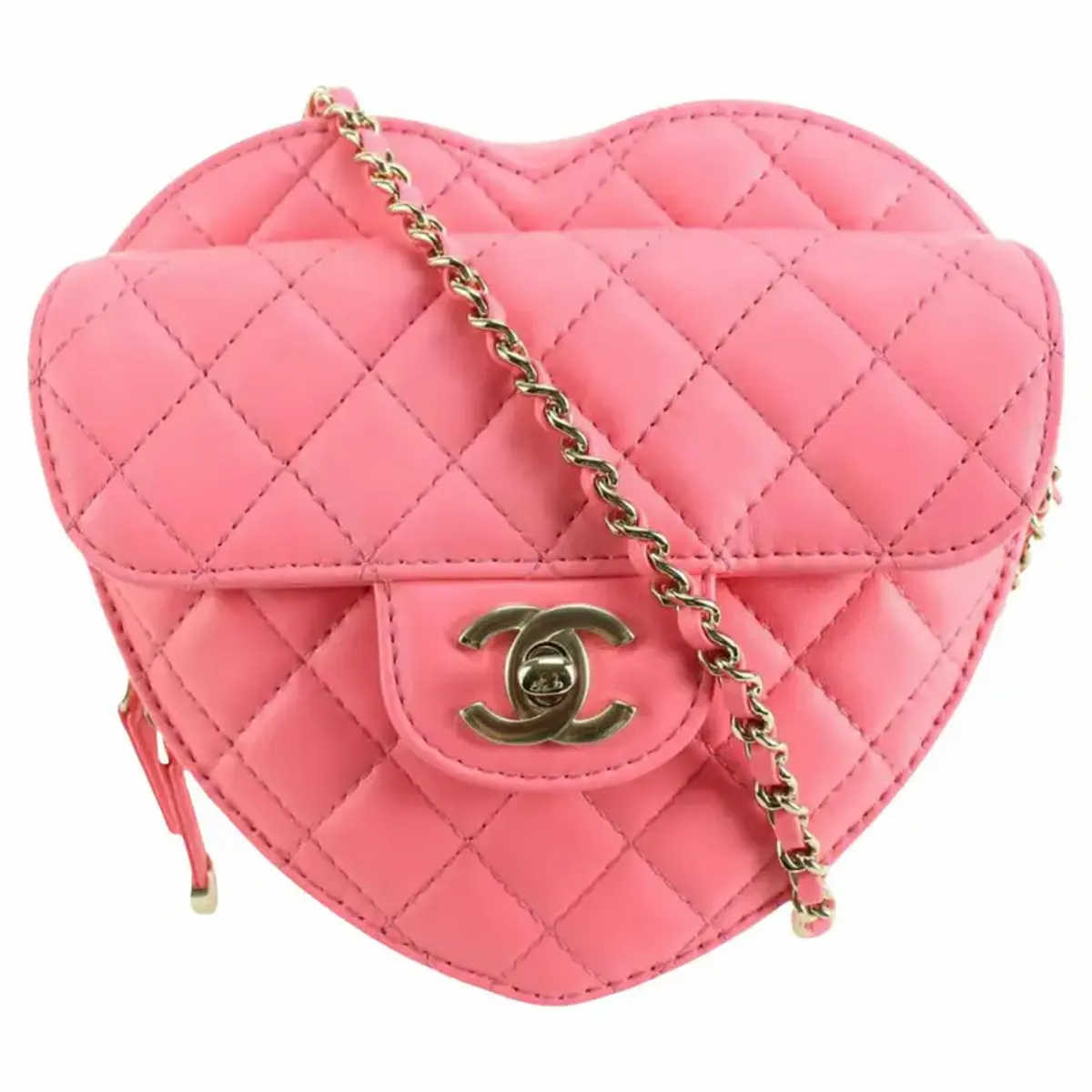Chanel Coral Pink Quilted Lambskin Love Heart Large Flap Bag