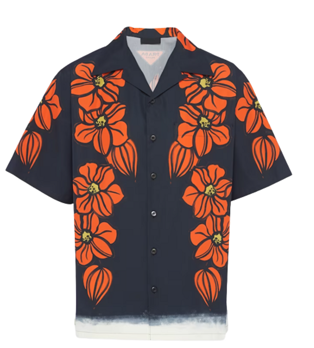 Prada Black And Orange Short-Sleeved Printed Cotton Shirt
