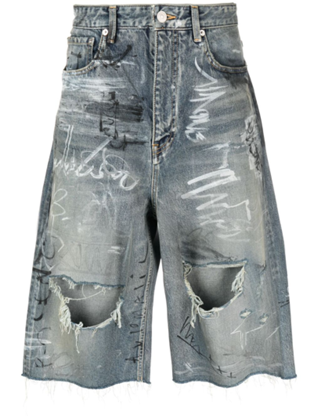 Balenciaga Baggy Graffiti Blue Print Denim Shorts