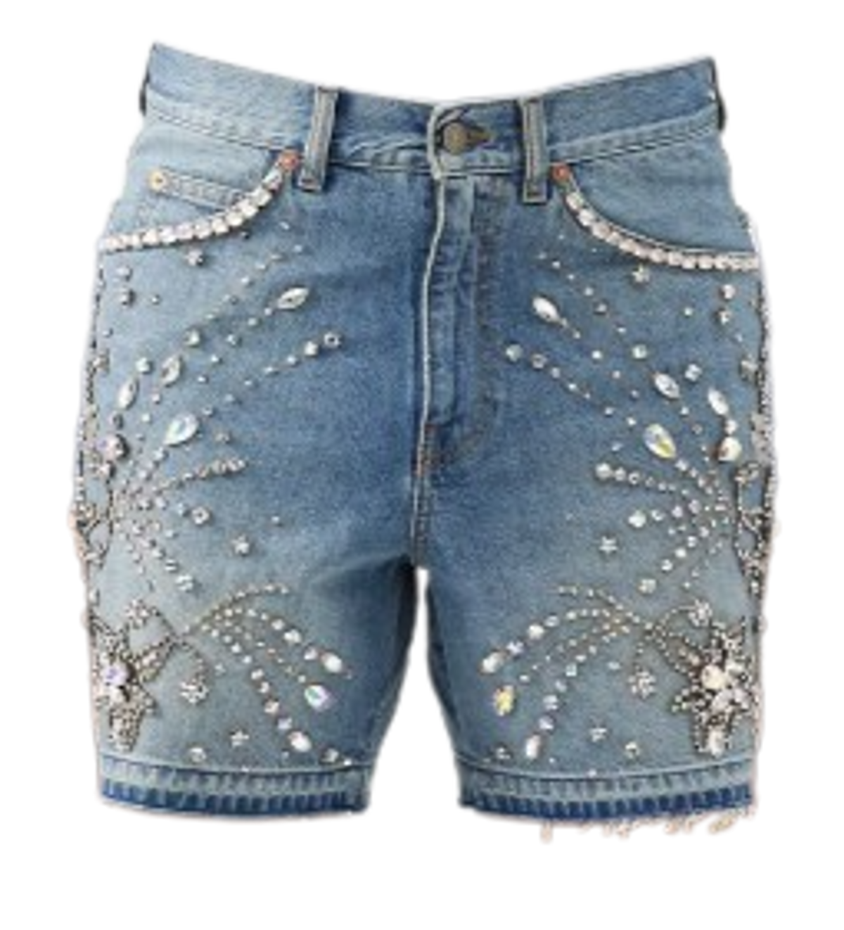 Gucci Crystal Light Blue Embellished Denim Shorts