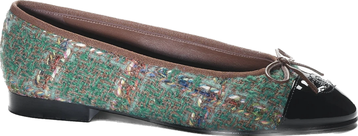 Chanel Wool & Silk Tweed & Patent Calfskin Ballet Flats