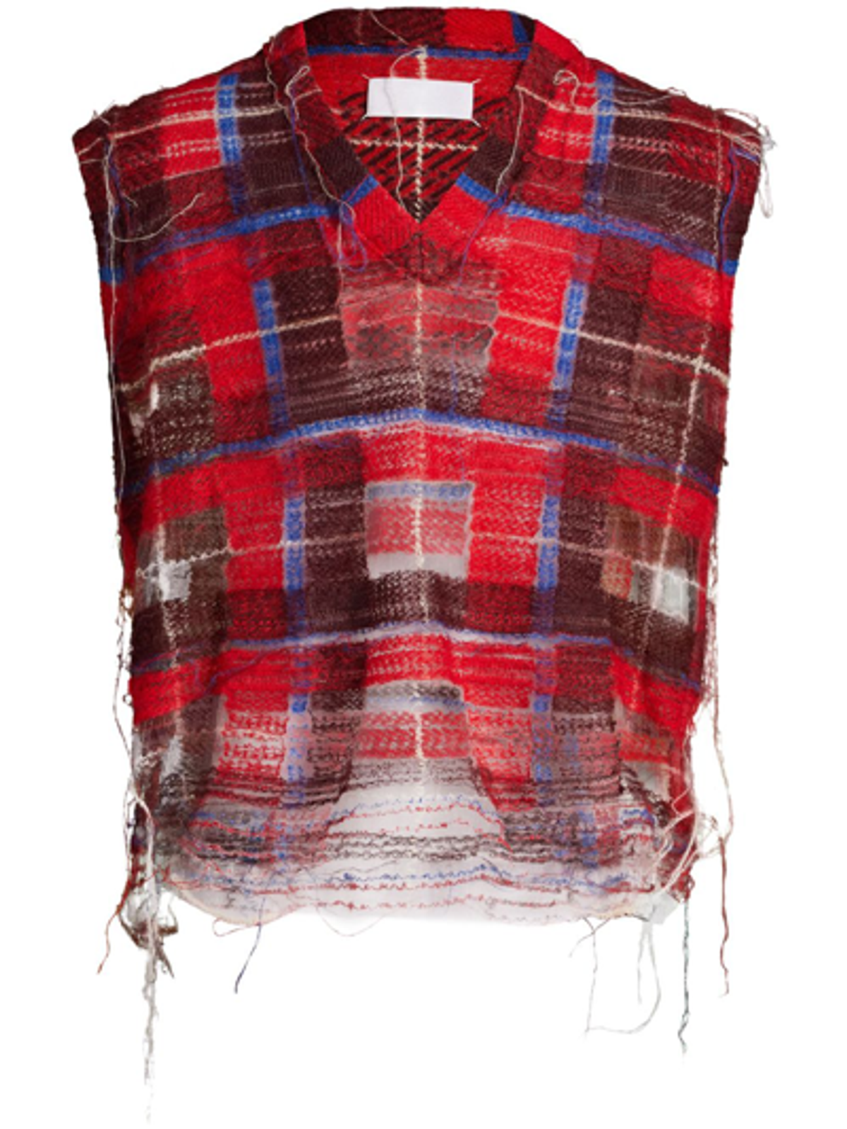 Maison Margiela Plaid Distressed V-Neck Gilet