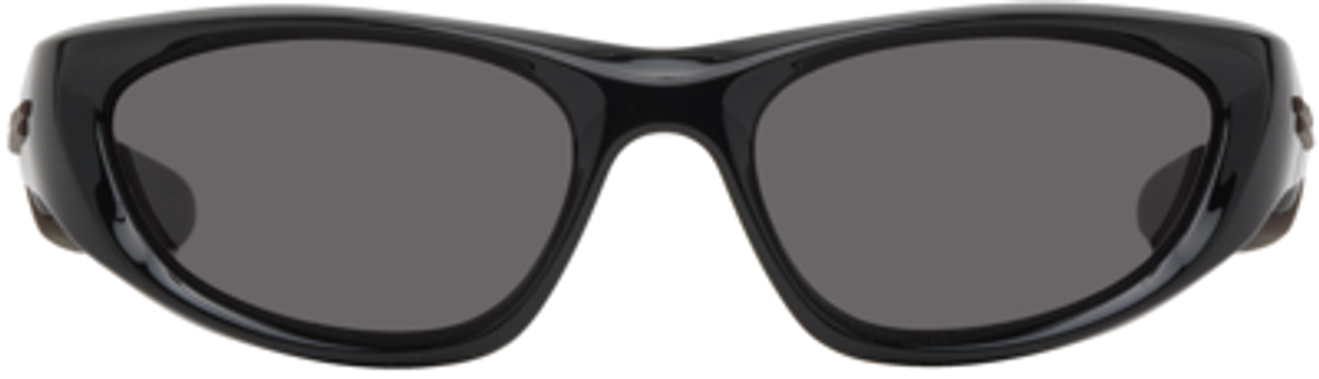 Bottega Veneta Black Cone Wraparound Sunglasses In Black-black-grey
