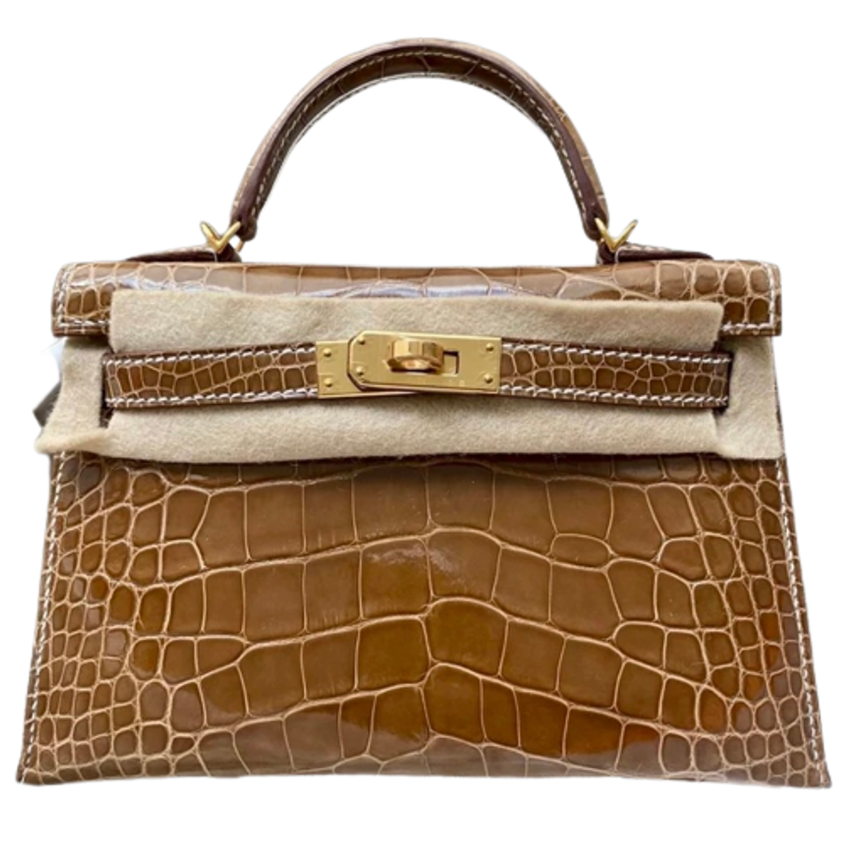 Hermes Kelly 20 Ficelle Sellier Alligator Mississippi Lisse Gold Hardware Bag
