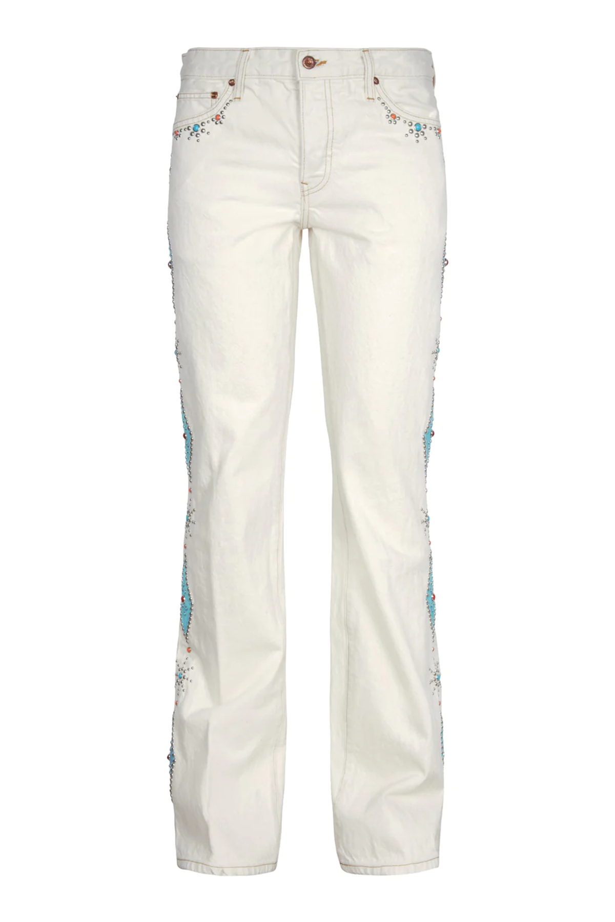 Cout De La Liberte Turq Stud And Stone Twill Flare Jeans