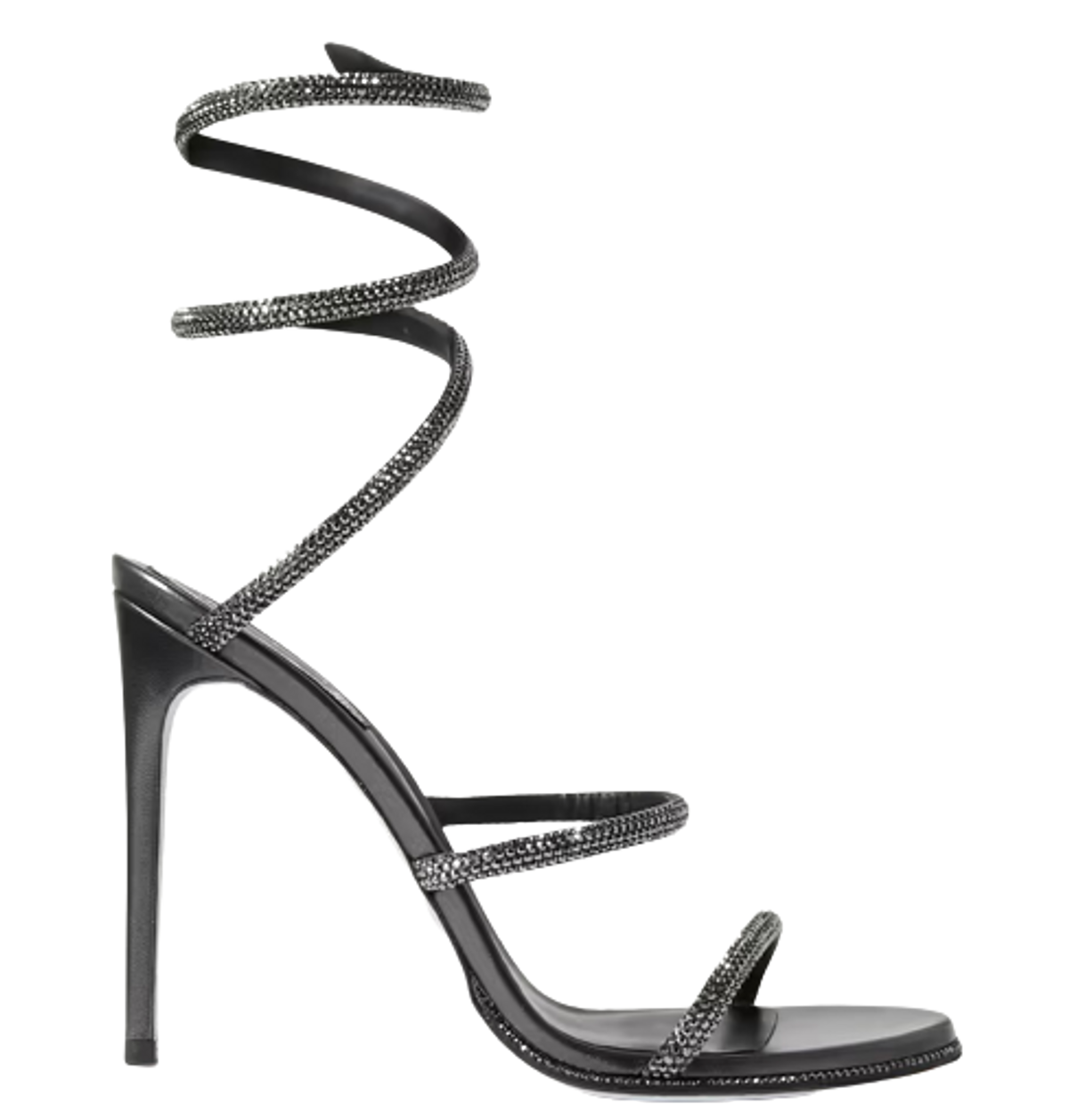Rene Caovilla Cleo Crystal-Embellished Black Leather Heeled Sandals