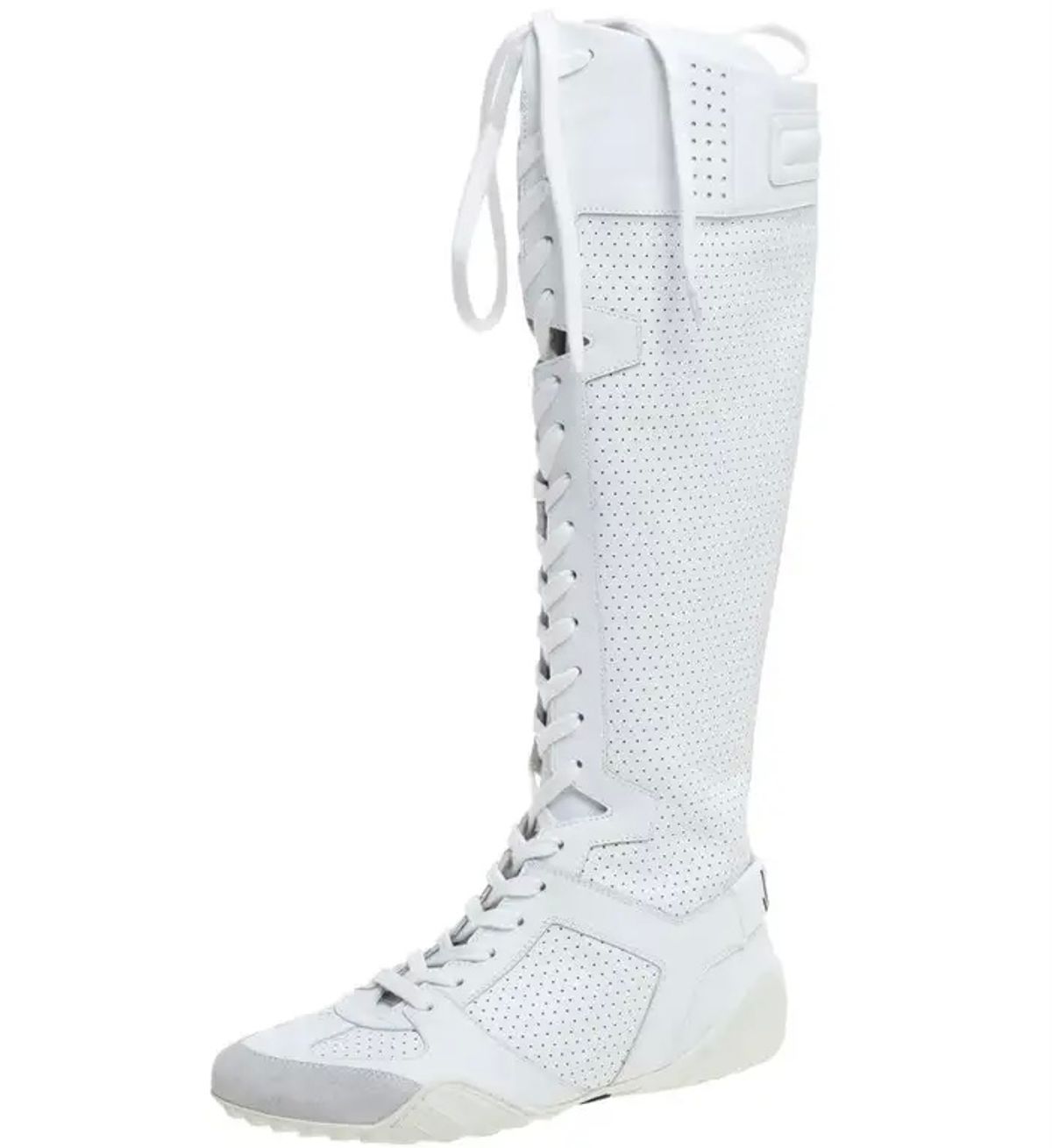 Dior White Perforated Leather D-Fence Knee-High Lace-up Sneaker
