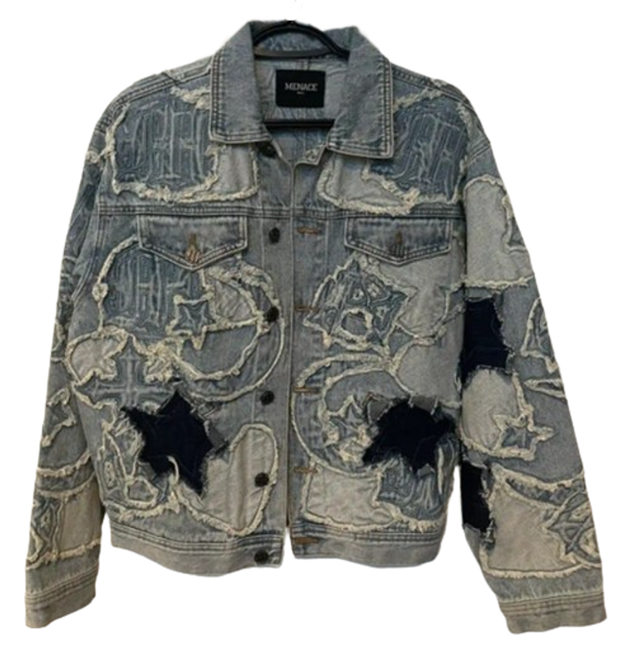 メナス MENACE  ICONOGRAPHY DENIM PATCH WORK JACKET パッチワークデニムジャケット メンズ L Menace Iconography Denim Patch Work Jacket | WHAT'S ON THE STAR?