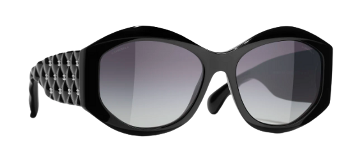 Chanel Acetate Black Oval Sunglasses