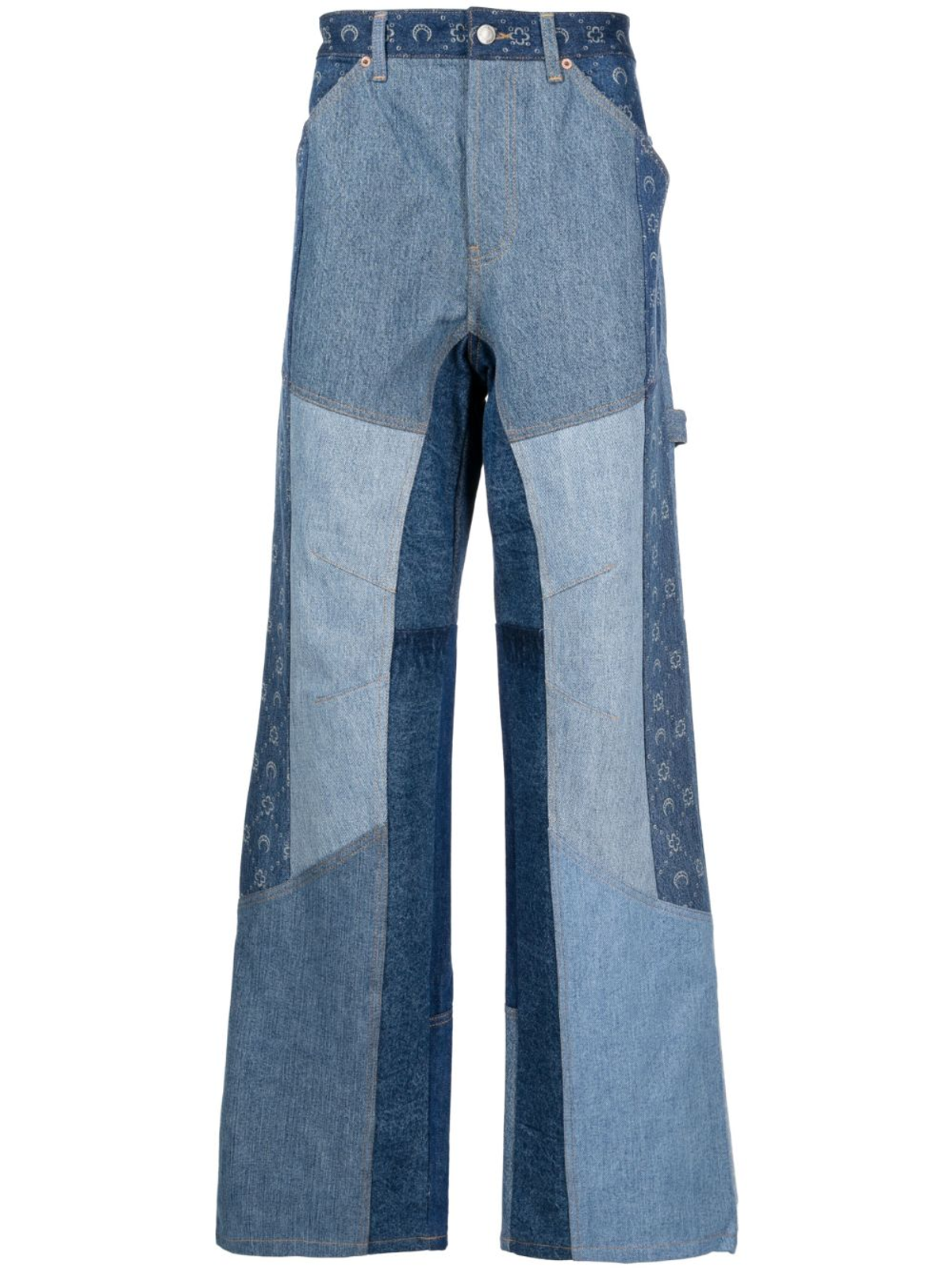 Marine Serre Blue Patchwork Wide-leg Jeans