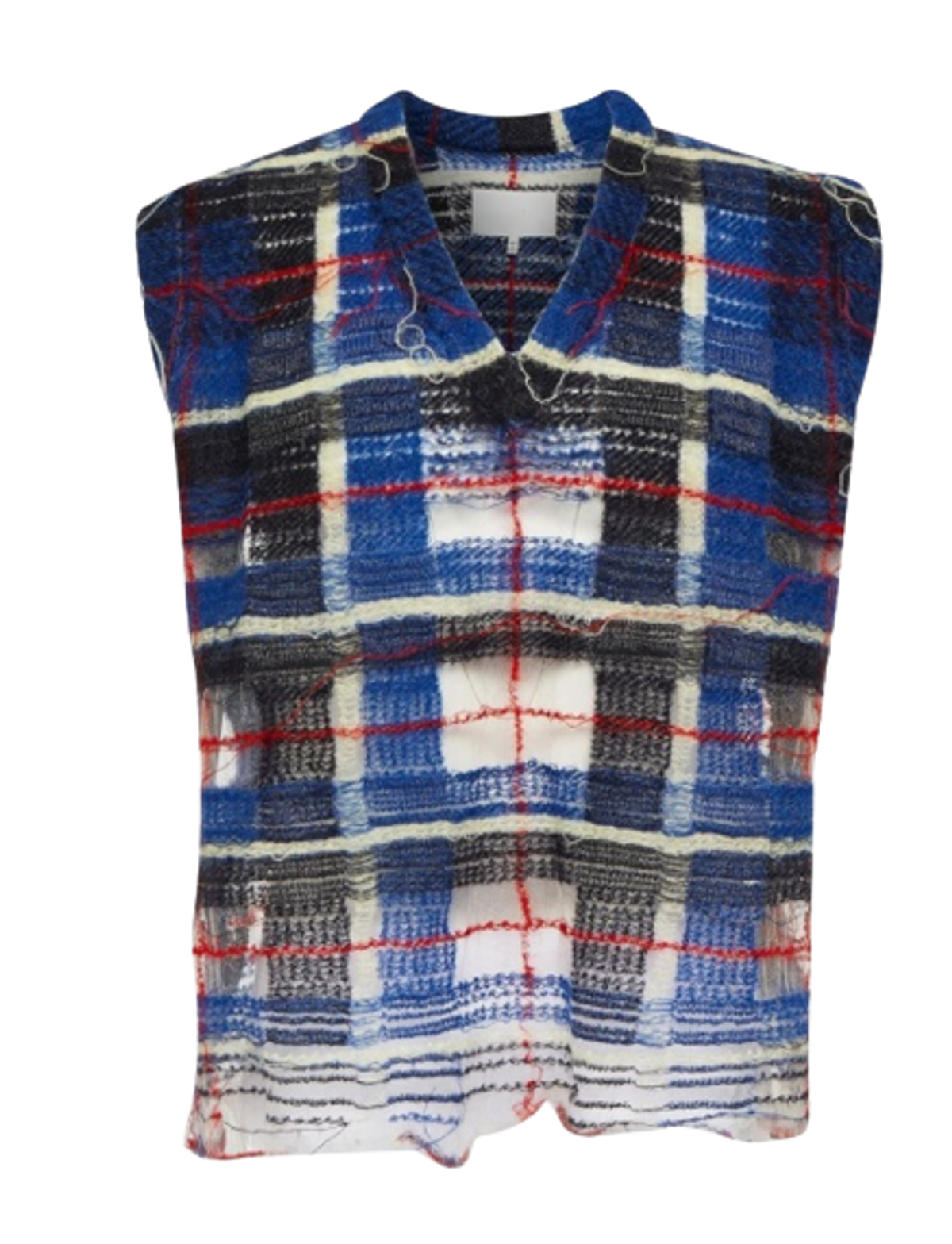 Maison Margiela Blue Check Distressed Sweater Vest