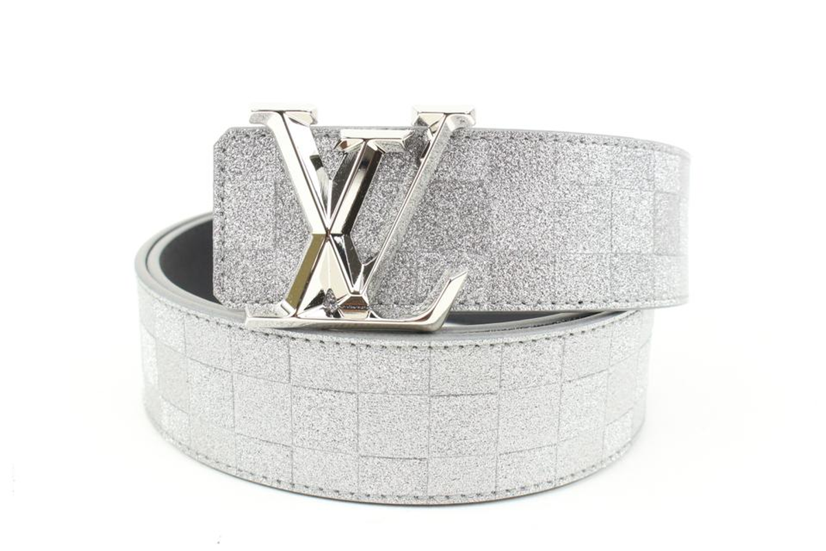 Louis Vuitton Glitter Silver Damier LV Pyramide 40mm Belt