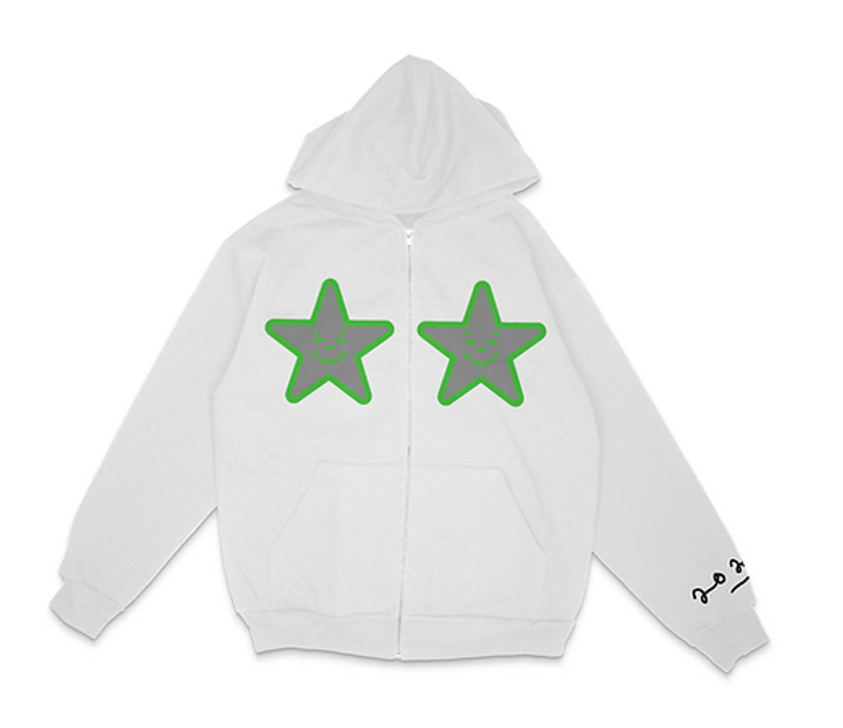 Asspizza White Puff Print Grey Star Zip Up Hoodie