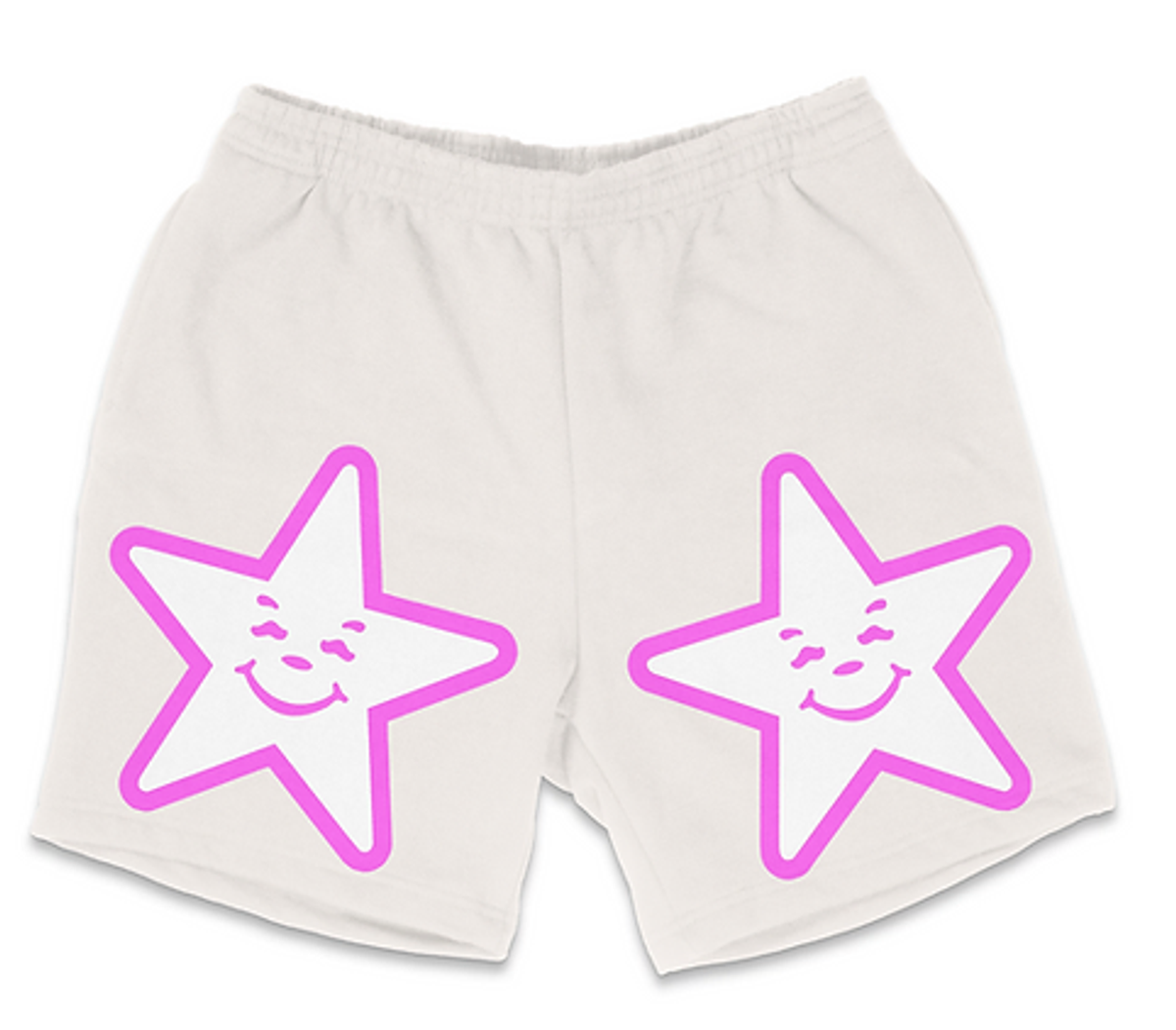 Asspizza White Puff Print White And Pink Star Shorts