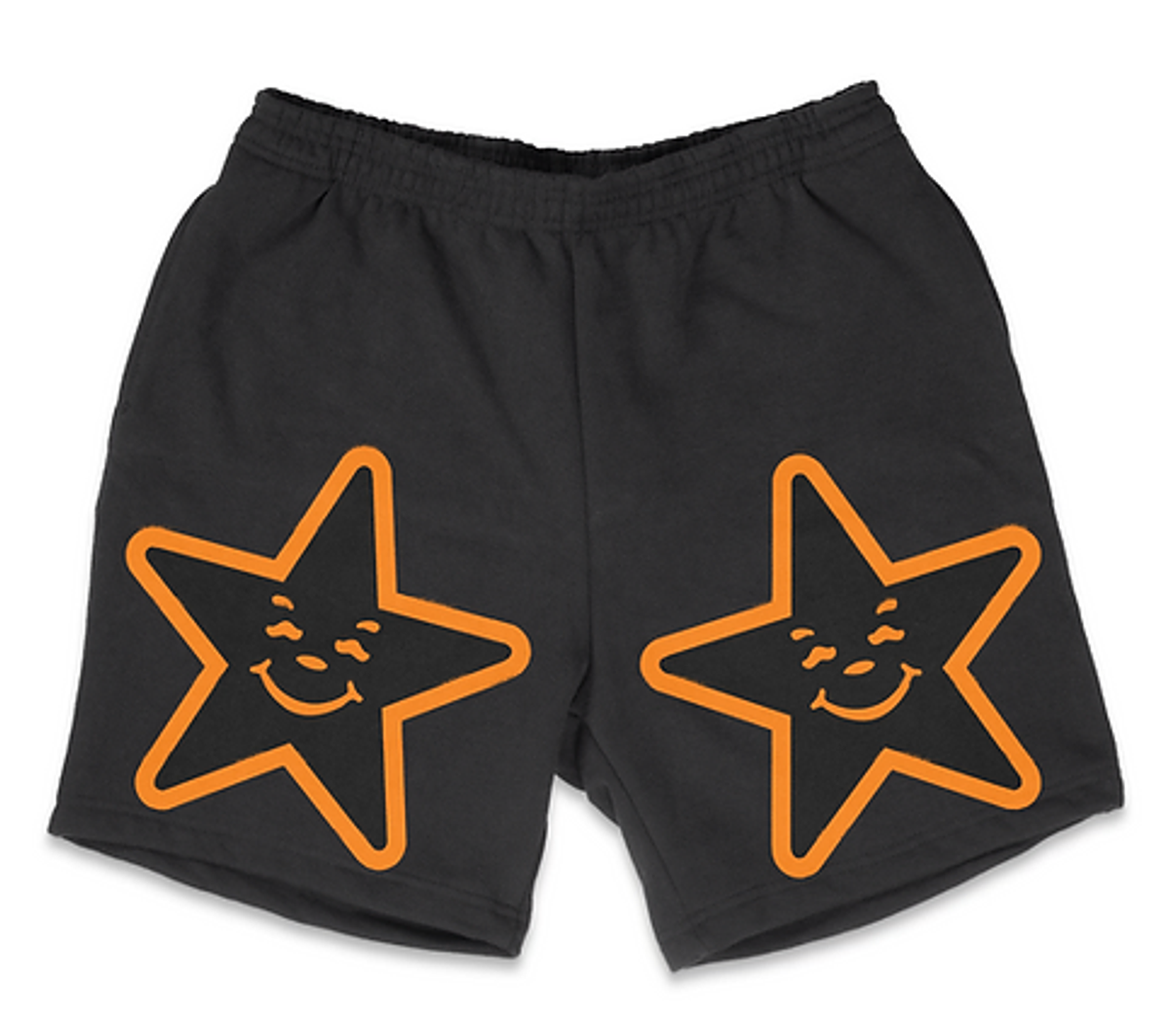 Asspizza Black Puff Print Black And Orange Star Shorts