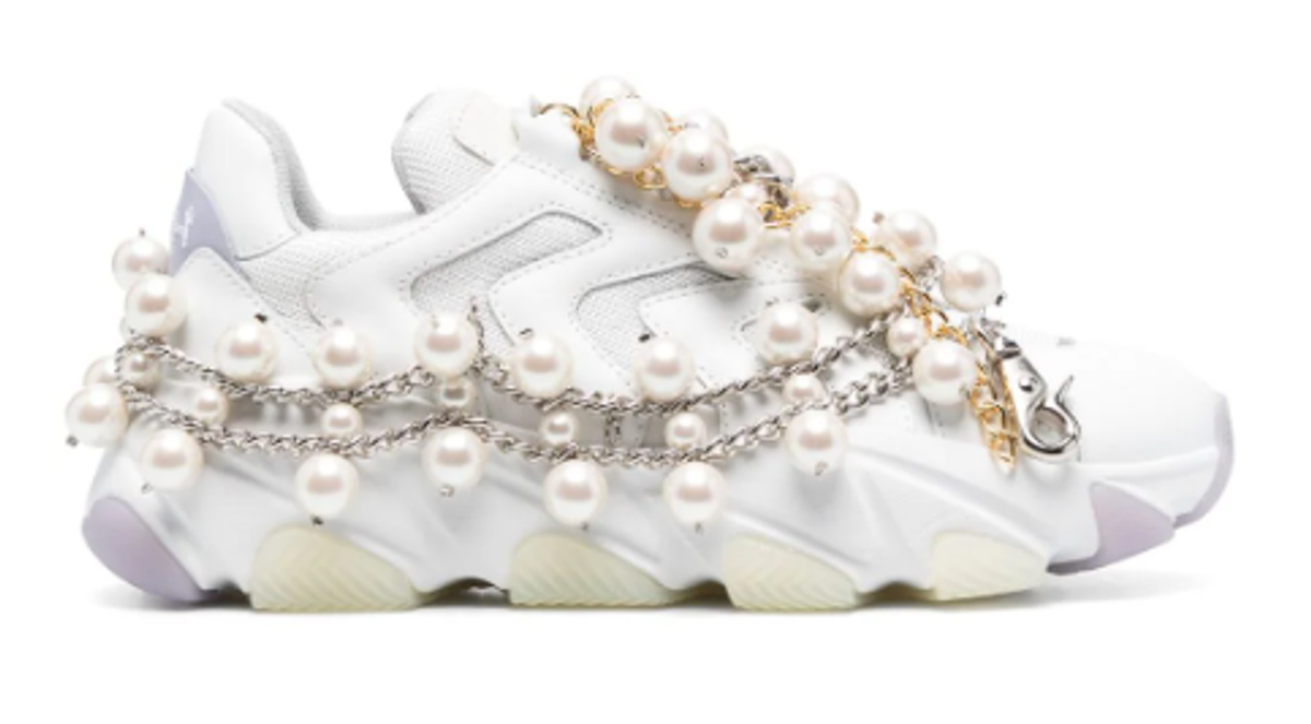 Junya Watanabe × Comme Des Garcons White Pearled Leather Sneakers