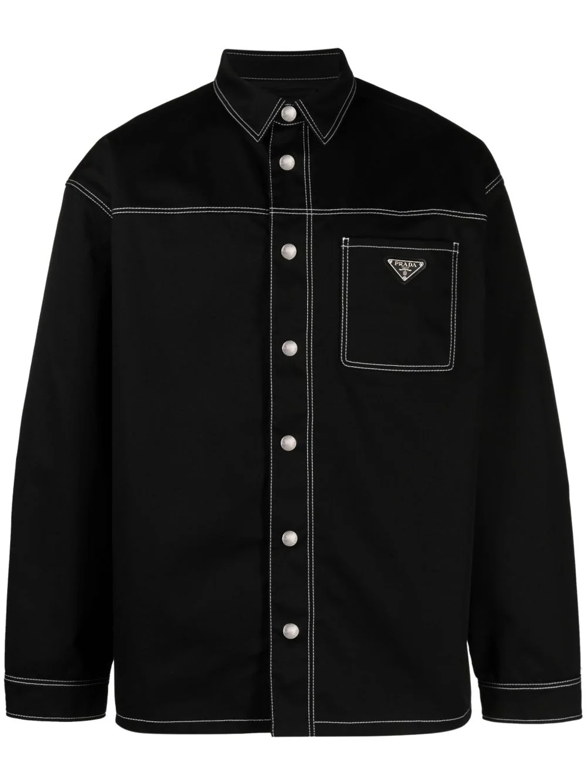 Prada Black Contrast-stitching Denim Shirt
