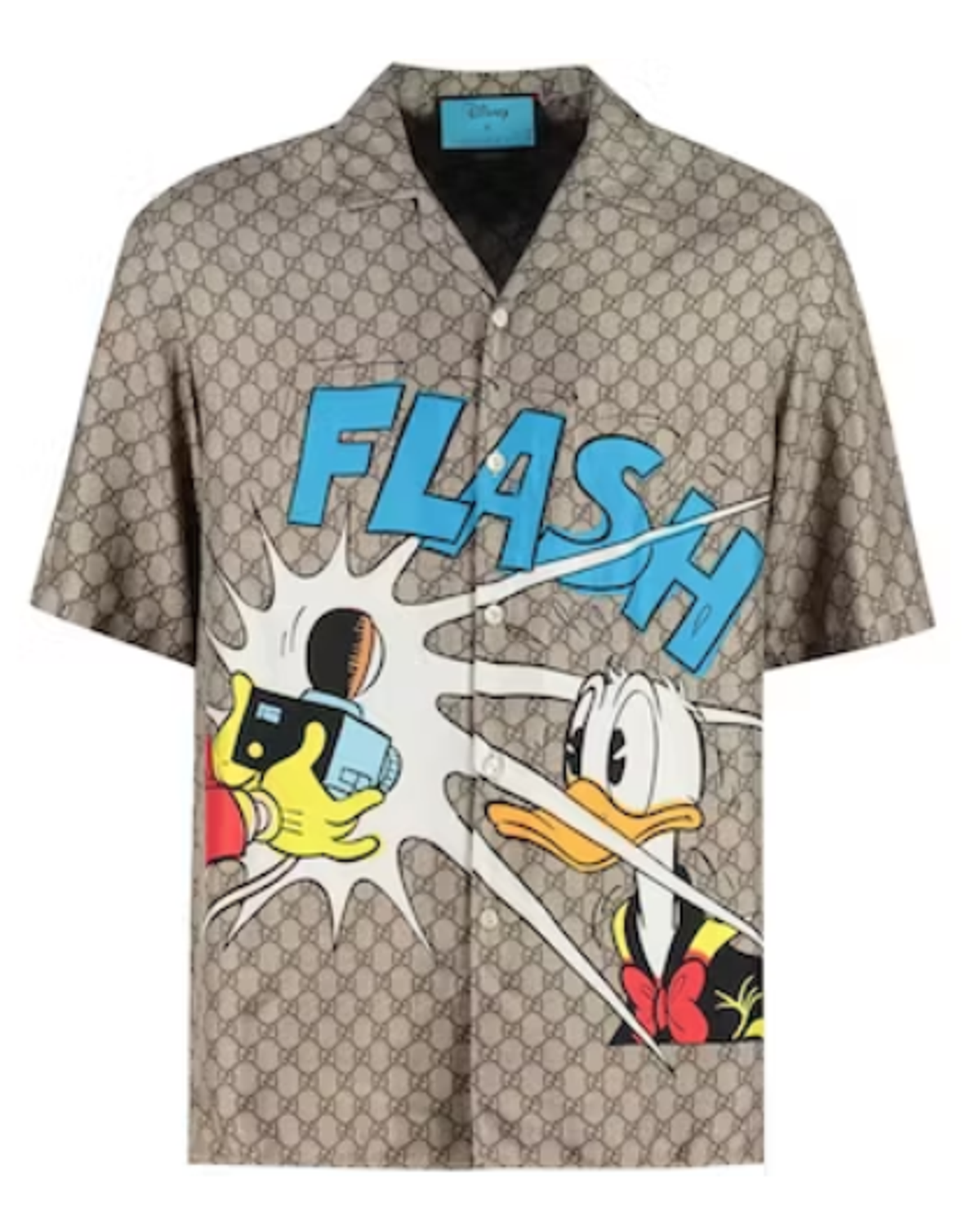 Gucci × Disney Beige Donald Duck Monogram Silk Shirt