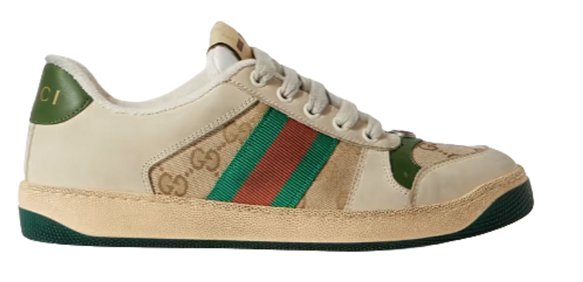 Gucci Beige Distressed Leather And Canvas Sneakers